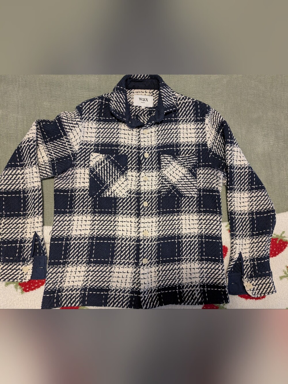 Wax London Whiting Over Shirt Marine Beatnik Navy Designer size Medium